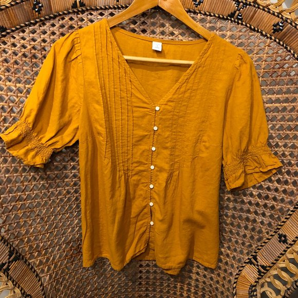 Mustard Yellow Linen Button Down Shirt - Picture 6 of 6
